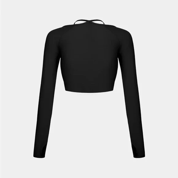 Halara Black Long Sleeve Crop Top Bra - Picture 9 of 11